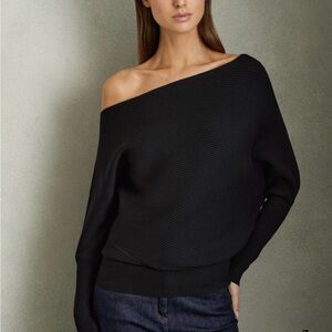Reiss Black Off-Shoulder Sweater